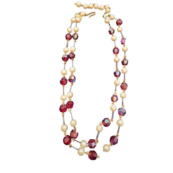 Vintage Signed Germany All Glass & Crystal Double Strand Necklace (A2847) - Picture 1 of 5